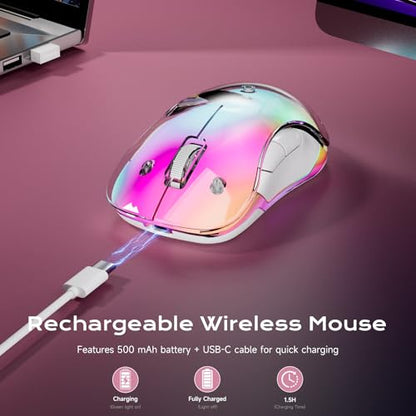 memzuoix 2.4G LED Wireless Mouse, Rechargeable Ergonomic Mouse with Detachable Cover, 1400 DPI Portable Optical Computer Mouse with USB Receiver for Laptop, PC, Desktop and MacBook, 5 Buttons-Pink - color: Pink