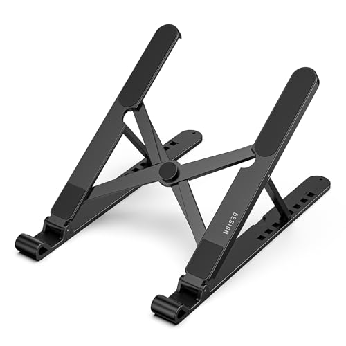 BESIGN LS01 Pro Ergonomic Laptop Stand, Plastic Laptop Riser, Portable and Adjustable Notebook Computer Holder Compatible with 10-14" Laptops (Black) - color: Black