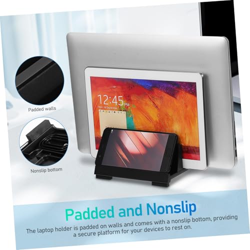 Uonlytech Vertical Laptop Holder Dual Slots Adjustable Laptop Stand for Desk Space-Saving Design for Workspace Organization Compatible Tablets and Phones Padded Non- Base for Stability