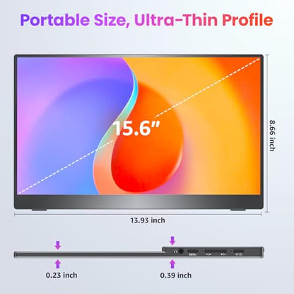 Upperizon Portable Monitor 15.6 inch FHD 87% sRGB 60Hz IPS HDR HDMI USB-C Travel Monitor for Laptop MacBook PC Surface PS5 Xbox, External Display with Kickstand & Speakers, VESA Compatible - size: 15.6 inch