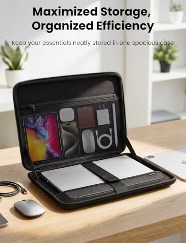 DOMISO Laptop Hard Case 14-14.4 inch Waterproof Shockproof Hard Shell Laptop Sleeve with Handle & Storage Pocket, Compatible with MacBook, HP, Dell, Black - color: Black, size: 14 inch