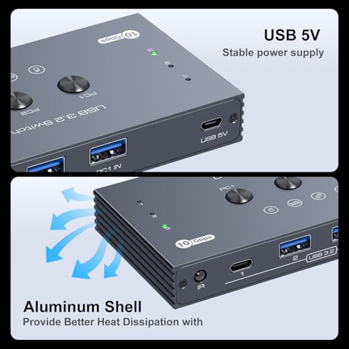 THXCDBID USB 3.2 Switch 3 Computers Sharing 3*USB A & 1*USB C Port 10Gbps USB Switch Selector Sharing Keyboard Mouse Printer Scanner with 3 USB A Input Cable and IR Remote Control