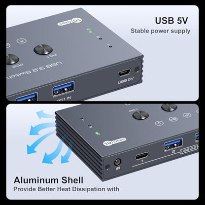 THXCDBID USB 3.2 Switch 3 Computers Sharing 3*USB A & 1*USB C Port 10Gbps USB Switch Selector Sharing Keyboard Mouse Printer Scanner with 3 USB A Input Cable and IR Remote Control