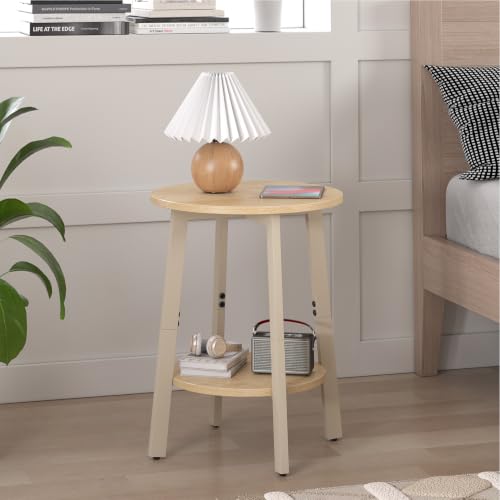 sthmec Side Table Set of 2, Small Round End Table with Storage Shelf for Small Space, 2-Tier Bedside Table Sofa Couch Table, Nighstands Set of 2 Accent Table for Living Room, Bedroom, Natural - color: Natural