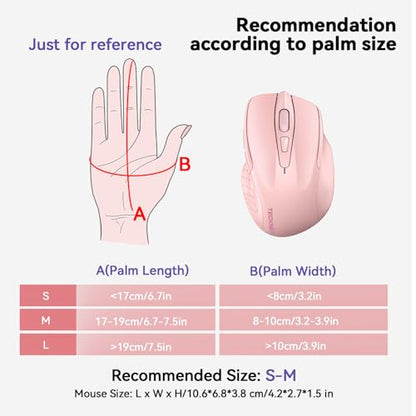 TECKNET Wireless Mouse (2.4G & BT5.0/3.0) Silent 4800 DPI Computer USB A & Bluetooth Mouse 6 Buttons, Wide Compatibility - Pink - color: Pink