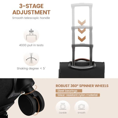 LOVEVOOK Carry On Luggage 22x14x9 Airline Approved,20 Inch Carry-on Suitcase for Women,Softside Suitcases with Wheels,Rolling Checked Luggage with TSA Lock,Lightweight Travel - color: Black/White/Brown, size: 20 inch-carry-on-1pc