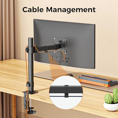 suptek Single Monitor Arm, Universal 1 Tier Arm Fully Adjustable Pole Mount Bracket Monitor Mounting for 13 to 32 inch Screen, Weight up to 22lbs, Mounting Holes 75x75mm to 100x100mm,Black - size: 1 Tier Monitor Arm