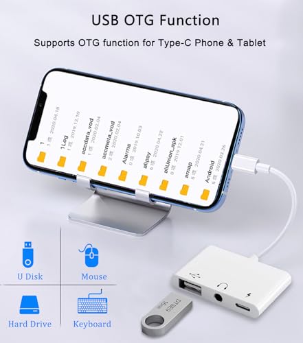 USB C to USB Adapter, 3 in 1 AUX to USB C Adapter with 3.5mm Headphone Jack + OTG + 60W PD Fast Charging Port,Compatible with iPhone 15/16, iPad Pro, MacBook and More