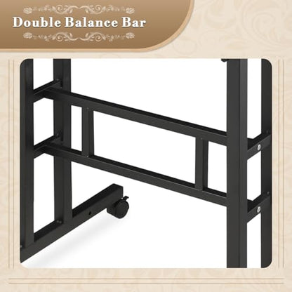 Athena Collection Rolling Standing Desk Small Mobile Table, Black | 4 Lockable Wheels, Engineered Wood Split Top, Adjustable Height for Home Office Computer Workstation - color: Black