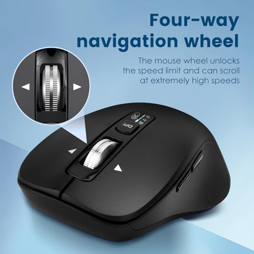 CITLLA Wireless Bluetooth Mouse (USB + BT1 + BT2), Full Size, 4-Way Scrolling, Multi-Device Silent Mouse for Computer, Laptop, iPad, MacBook (Black) - color: Black