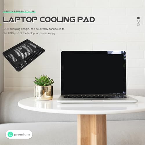 Silent Laptop Cooling Pad with USB Fans, 14-inch Black Laptop Riser Stand for Desk Use, Tablet Cooling Stand Compatible with Notebooks and Portable Computers