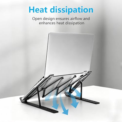 Laptop Stand for Desk, Adjustable 7-Level Aluminum Riser, Ergonomic Notebook Holder, Portable Foldable Laptop Stands Travel for 10-17” Laptops, MacBook, Notebook (Black) - color: Black