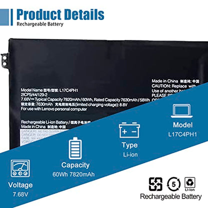 L17C4PH1 Laptop Battery Compatible with Lenovo Yoga C930-13IKB Yoga C930-13IKB Glass Series Notebook L17M4PH1 5B10Q82426 5B10Q82425 7.68V 60Wh 7820mAh - size: 11.45*3.78*0.2 inch L17C4PH1
