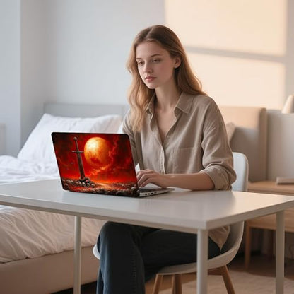 Aesthetic Laptop Skin Sticker, Blood Moon Sword with Coiled Serpent Waterproof Vinyl Laptop Decal, Removable Bubble Free, Reusable Protective Cover for 13 14 15 15.6 Inch - color: Blood Moon Sword with Coiled Serpent