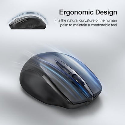 TECKNET Wireless Mouse (2.4G & BT5.0/3.0) Silent 4800 DPI Computer USB A & Bluetooth Mouse 6 Buttons, Wide Compatibility - Grey - color: Grey