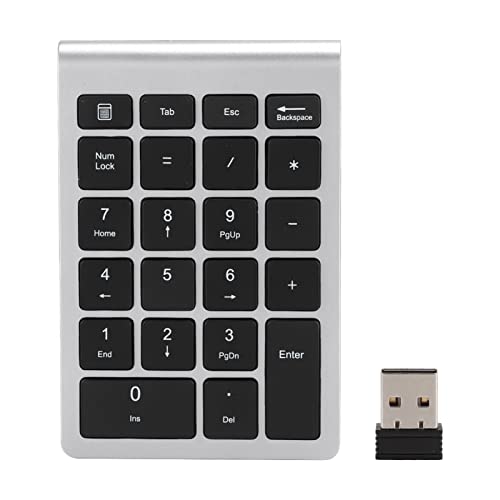 ASHATA Numeric Keypad,22 Keys Numeric Keypad USB Ergonomic Keyboard with Receiver,Support for Android, for for OS Systems.(Silver Black)