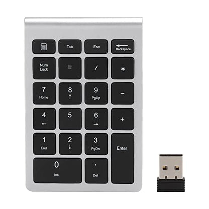ASHATA Numeric Keypad,22 Keys Numeric Keypad USB Ergonomic Keyboard with Receiver,Support for Android, for for OS Systems.(Silver Black)