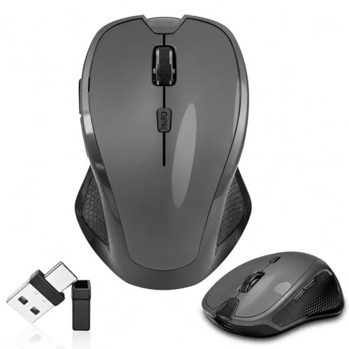 Wireless Bluetooth Mouse for Mac & iPad, Ergonomic Rechargeable Mouse with Built-in Jiggler Mode, Dual USB-C & USB-A Receiver, Quiet Optical Mouse for Laptop, Desktop & Tablet – Gray - color: Gray