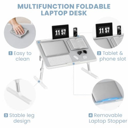 Adjustable Lap Desk, Foldable Laptop Desk for Bed, X-Large Lap Table | 23.6 x 15.7 Inches Bed Laptop Table, Laptop Stand for Couch & Sofa, Laptop Tray for Adults Writing Reading Eating, Gray - color: Gray