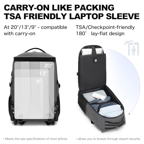 Boavan Rolling Backpack,17 inch Water Resistant Wheeled Backpack,Carry on Luggage Business Bag, Overnight College Computer bag Trolley Suitcase for Men Women Adults to Travel，Grey - color: Grey, size: 17.3 inches