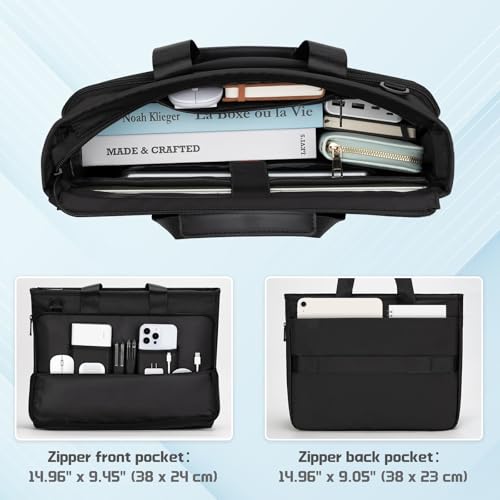 RAINYEAR 15.6 Inch Expandable Laptop Bag with Handle for Men Women | Waterproof Large Capacity Laptop Shoulder Bag Carrying Bag Briefcase Compatible with 15.6 inch Laptop Computer PC - color: Black