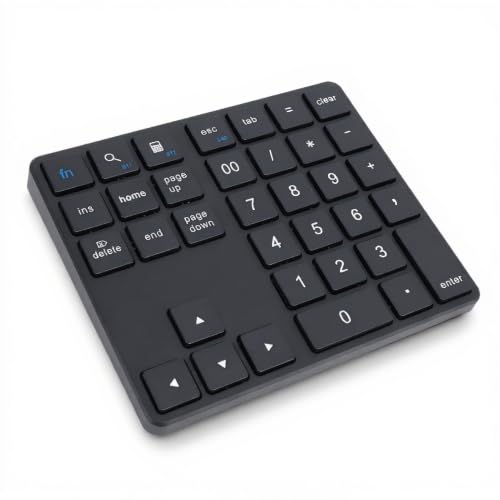 Sanpyl Cordless Number Pad, 35 Keys 2.4GHz Cordless Bluetooth Numeric Keypad Rechargeable Ultra Silent External Numeric Pad for OS X Laptop Desktop Smartphone (Black) - color: Black