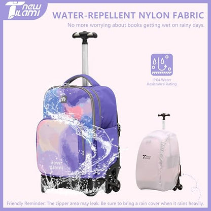 NEW TILAMI 18 Inch Rolling Backpack with Wheels for Girls Boys Kids Laptop Backpack School Travel, Purple Fantasy - color: Purple Fantasy, size: 18 inch