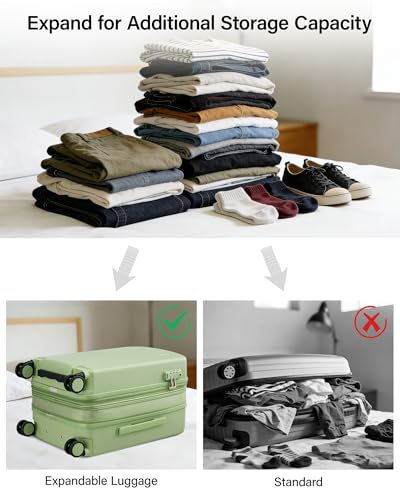 Hanke 20 Inch Expandable Carry On Luggage, Hard Shell with Side Hook | PC Hard Shell, Overhead Bin, Expandable Up to 15%, 8 Spinner Wheels, TSA Lock, Lightweight, Weekend Getaway - color: Bamboo Green, size: 20 Inch EXT