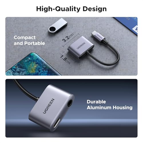 UGREEN USB C to 3.5mm Audio and Charger Adapter 2 in 1 Type C to Aux Headphone Jack with PD 60W Charging Dongle for Earbuds Compatible with iPhone 17 16 Pro Max, Galaxy S26 S25 Ultra iPad Pro Switch 2