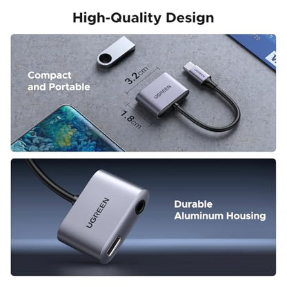 UGREEN USB C to 3.5mm Audio and Charger Adapter 2 in 1 Type C to Aux Headphone Jack with PD 60W Charging Dongle for Earbuds Compatible with iPhone 17 16 Pro Max, Galaxy S26 S25 Ultra iPad Pro Switch 2