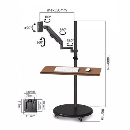 Monitor Stand Floor Standing Single Monitor Mount, Movable Monitor Stand with Keyboard Tray and Wheels, 14"-43" Adjustable Gas Spring Monitor Arm holds up to 33.0lbs monitor stand desk arm(14"-32") - size: 14"-32"