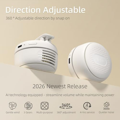 XAP Clip On Mini Fan, USB Rechargeable Portable Fan | 360° Rotatable, Silent Bladeless, 3 Speeds, Personal Cooling, Wearable