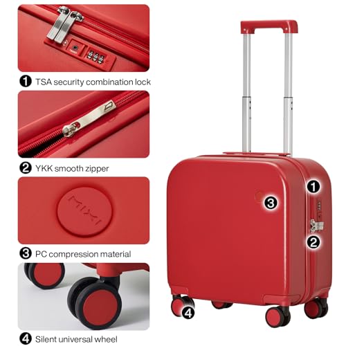 mixi Carry on Luggage, Suitcase with Spinner Wheels 16in Luggage Hardshell Lightweight Rolling Suitcases PC with Cover & TSA Lock, Red - color: Red, size: 16in Carry on