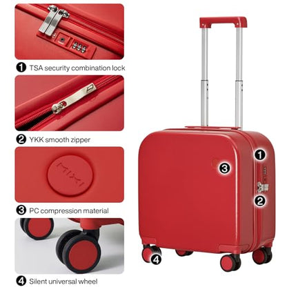 mixi Carry on Luggage, Suitcase with Spinner Wheels 16in Luggage Hardshell Lightweight Rolling Suitcases PC with Cover & TSA Lock, Red - color: Red, size: 16in Carry on