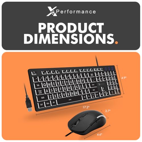 X9 Wired Keyboard and Mouse Combo - Large Print Backlit Keyboard and Mouse for Elderly, Low Vision, Visually Impaired - 7 LED Light Up Color, Lighted Large Letters for Laptop PC Computer USB