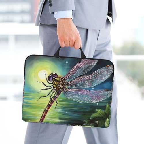 14 Inch Laptop Sleeve Case Waterproof Lightweight Laptop Case Bag Dragonfly Painting Travel Laptop BagsWith Handle Briefcase Messenger Bag For Women Men