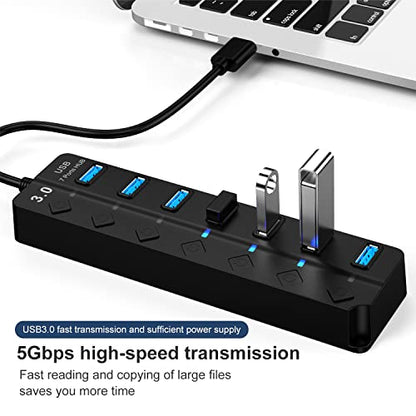 Tianle USB Hub, 7-Port USB 3.0 Ultra Slim Data Hub with Individual LED Power Switches Compatible with MacBook Air, iMac, Surface Pro, Laptop, USB Flash Drives, Mobile HDD - size: 7Port Switches