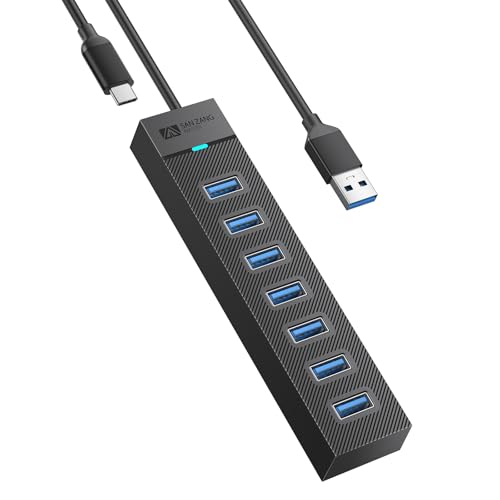SAN ZANG MASTER 7 Port Hub 15CM USB Hub 3.0 USB Hub Extender for PC, Laptop, Flash Drive, Mobile HDD, Windows/XPS (The Power Adapter is Not Included in The Package) - size: 15CM