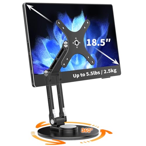 Portable Monitor Stand VESA Mount, Tilt & Rotation Joints Use Metal Hinges, Foldable Aluminum Desk Mount for 13-18.5 Inch & up to 5.5 lbs Small Monitors, Suitable for Home Office Travel (Black) - color: Black