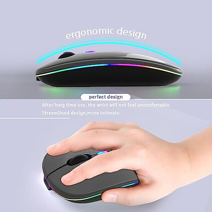 KANMABPC Wireless Bluetooth Mouse – Rechargeable, Silent, Dual Mode (Bluetooth 5.2 & USB) with LED Lights – Portable for Laptop, Desktop, & Tablet(Grey) - color: grey