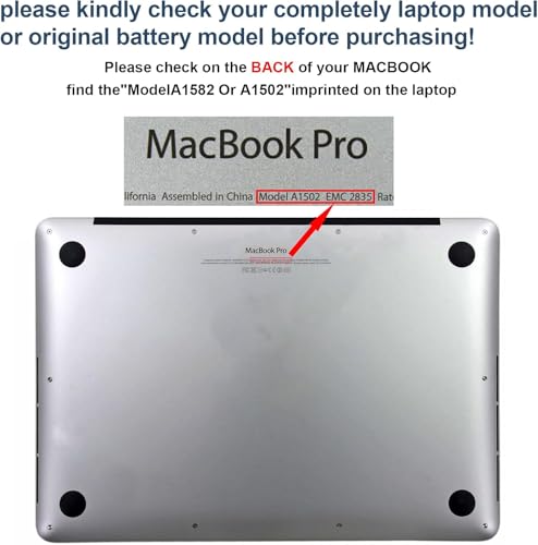 TREE.NB A1502 Battery Replacement, A1582 A1493 Battery for MacBook Pro A1502 Retina 13” A1493 (Early 2015/Mid 2014/Late 2013), High Performance 11.42V / 74.9Wh - size: ‎11.22x4.12x0.35inch A1582