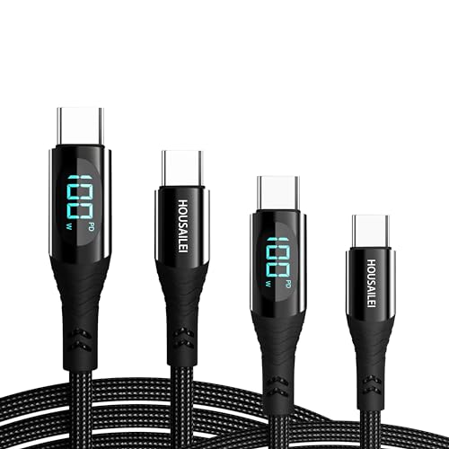 100W USB-C Cable[2-Pack,4FT/6.6FT],Type C Super Fast Charging with LED Display,USB C Charging Cable 480Mbps Data Nylon Braided Compatible with Samsung Galaxy iPad MacBook Pixel