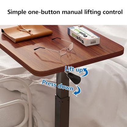 Adjustable Height C Shaped Side Table, Top Tilting Laptop Stand Table with Hidden Wheels,Mobile Couch End Tables That Slide Under,Rolling TV Coffee Table for Sofa/Bed,Brown,27.5''x15.7''x43.3''