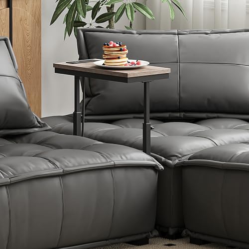 TUTOTAK End Table with Charging Station, Side Table, Tall Couch Table | Sofa Table, for living Room, Bedroom, Greige TB01BG084 - color: Greige, size: 1 Pack, style: With Plug