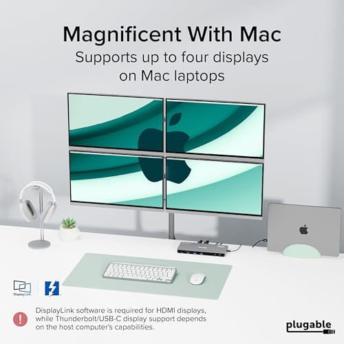 Plugable Thunderbolt 4 Dock for Quad Monitors 100W, Thunderbolt Docking Station Connects up to Four 4K Monitors for Windows and Mac Laptops, 2x HDMI, 4x Thunderbolt 4/USB C, Driver Required TBT-6950PD