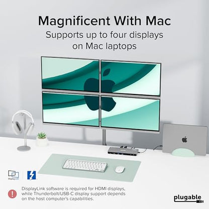 Plugable Thunderbolt 4 Dock for Quad Monitors 100W, Thunderbolt Docking Station Connects up to Four 4K Monitors for Windows and Mac Laptops, 2x HDMI, 4x Thunderbolt 4/USB C, Driver Required TBT-6950PD