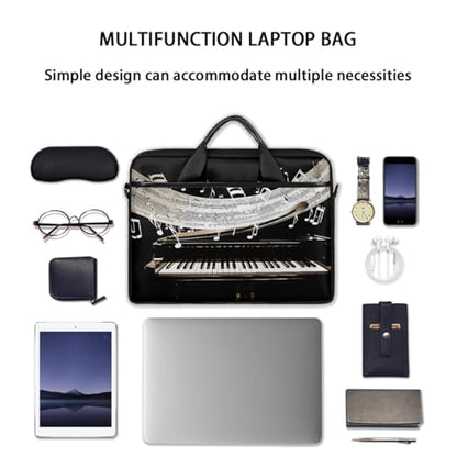 Laptop Shoulder Bag for Women Men, Waterproof Computer Case Messenger Bag Briefcase for Business Office Travel - color: Music Note With Piano Keys