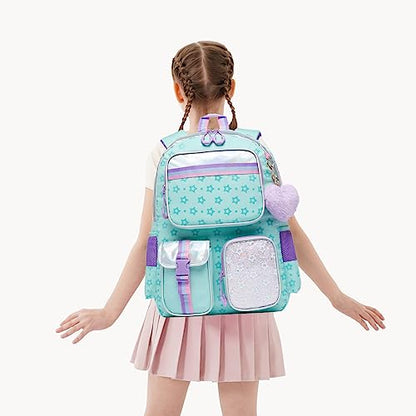 Meetbelify Backpack with Wheels for Girls Rolling Backpack Cute Carry on Backpack for Elementary Student - color: Green
