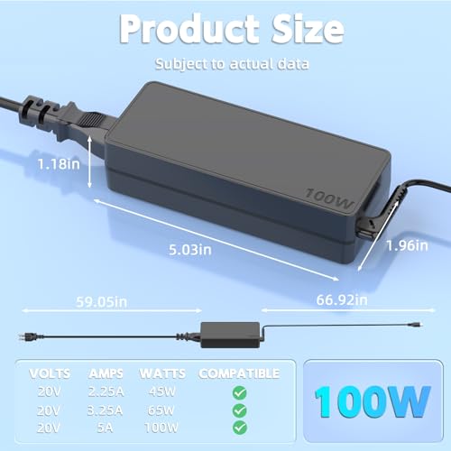 100W USB C Laptop Charger, 100W Fast Charging Compatible with Lenovo HP Dell Asus Acer MacBook Huawei Samsung Type C Power Adapter Supply Supports 90W 65W 45W