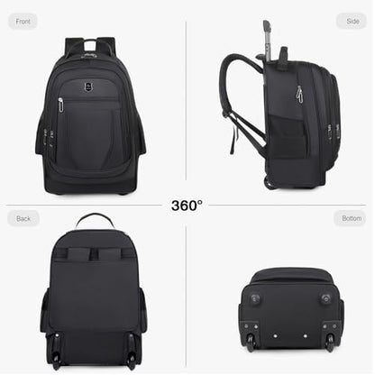 FANDARE 35L Rolling Laptop Backpack 2-in-1 Trolley Convertible Luggage Backpack with Wheels Travel Daypacks Multi-Functional Carry-On for Business Travel Trip Men Outdoor Urban Backpacks Black - color: Black